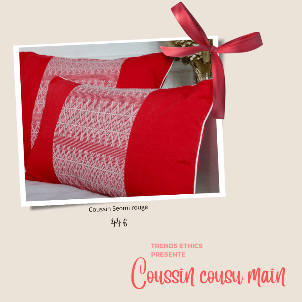 trendethics coussin cousu main seomi rouge
